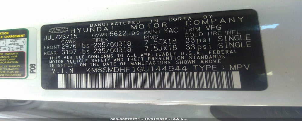 KM8SMDHF1GU144944 2016 HYUNDAI SANTA FE photo no. 9
