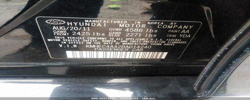 KMHEC4A42BA014240 2011 HYUNDAI SONATA photo no. 9