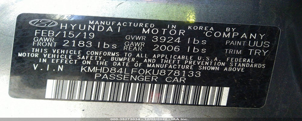KMHD84LF0KU878133 2019 HYUNDAI ELANTRA photo no. 9