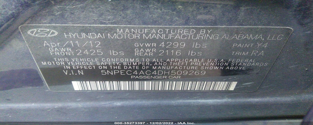 5NPEC4AC4DH509269 2013 HYUNDAI SONATA photo no. 9