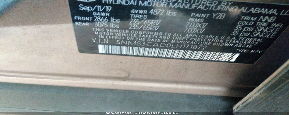 5NMS3CAD0LH171872 2020 HYUNDAI SANTA FE photo no. 9