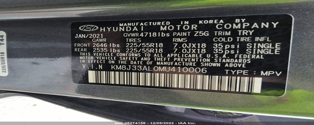 KM8J33AL0MU410006 2021 HYUNDAI TUCSON photo no. 9