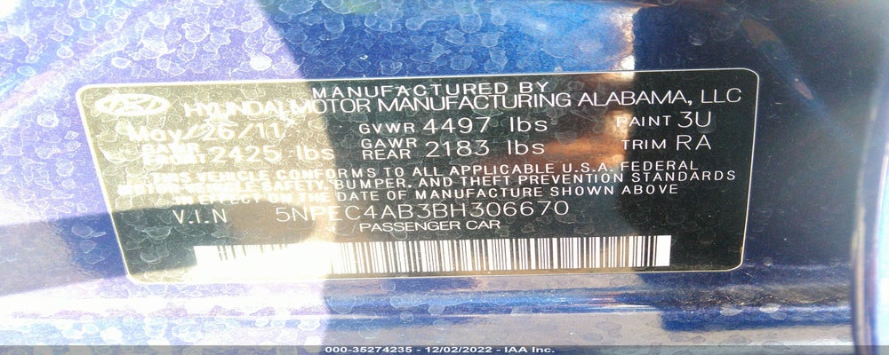 5NPEC4AB3BH306670 2011 HYUNDAI SONATA photo no. 9