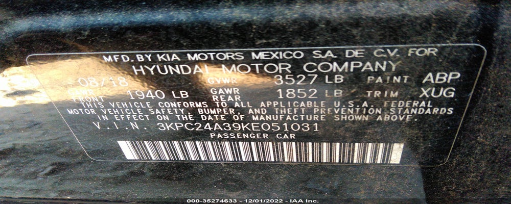 3KPC24A39KE051031 2019 HYUNDAI ACCENT photo no. 9