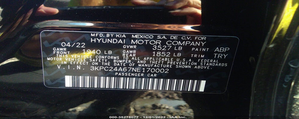 3KPC24A67NE170002 2022 HYUNDAI ACCENT photo no. 9