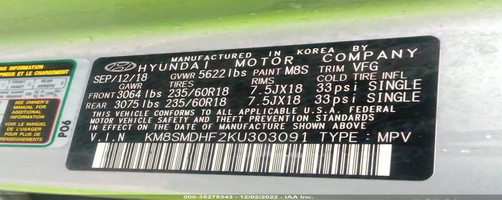 KM8SMDHF2KU303091 2019 HYUNDAI SANTA FE XL photo no. 9