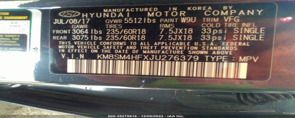 KM8SM4HFXJU276379 2018 HYUNDAI SANTA FE photo no. 9