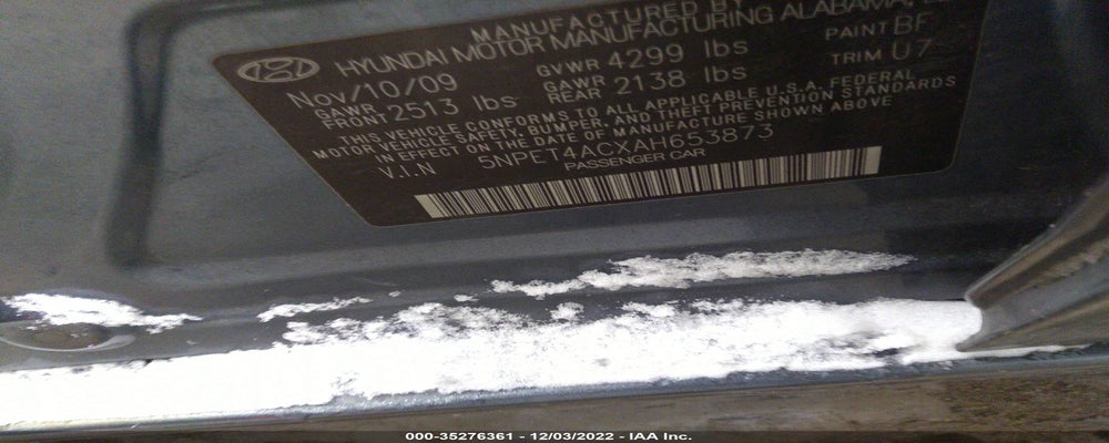 5NPET4ACXAH653873 2010 HYUNDAI SONATA photo no. 9