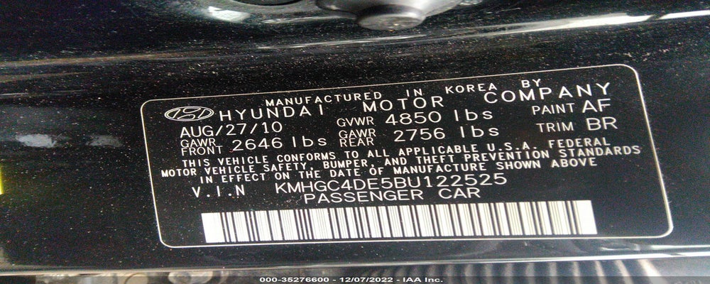 KMHGC4DE5BU122525 2011 HYUNDAI GENESIS photo no. 9
