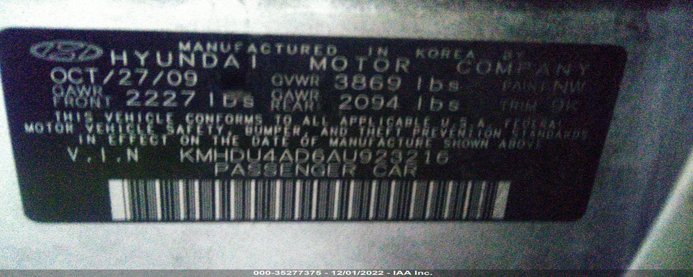 KMHDU4AD6AU923216 2010 HYUNDAI ELANTRA photo no. 9