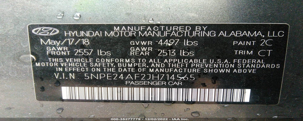 5NPE24AF2JH714565 2018 HYUNDAI SONATA photo no. 9