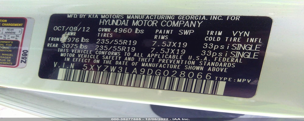 5XYZW3LA9DG028066 2013 HYUNDAI SANTA FE photo no. 9