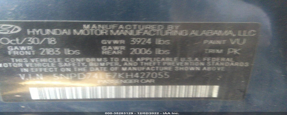 5NPD74LF7KH427055 2019 HYUNDAI ELANTRA photo no. 9