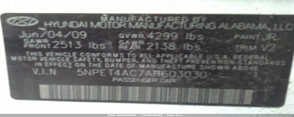 5NPET4AC7AH603030 2010 HYUNDAI SONATA photo no. 9