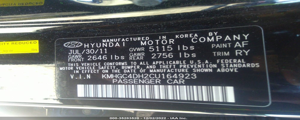 KMHGC4DH2CU164923 2012 HYUNDAI GENESIS photo no. 9