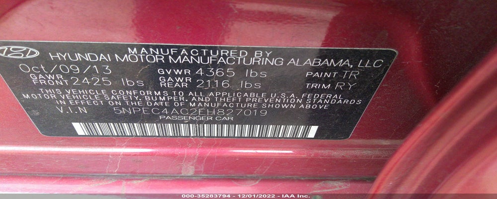 5NPEC4AC2EH827019 2014 HYUNDAI SONATA photo no. 9