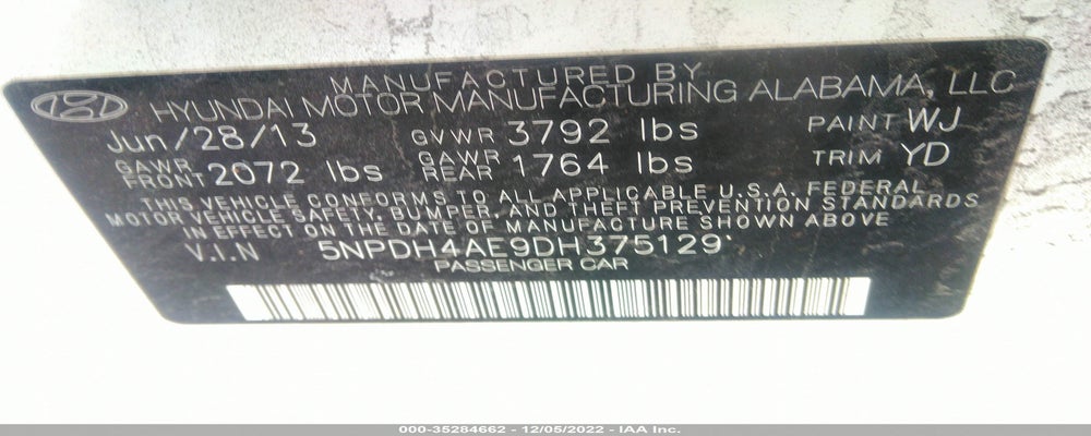 5NPDH4AE9DH375129 2013 HYUNDAI ELANTRA photo no. 9