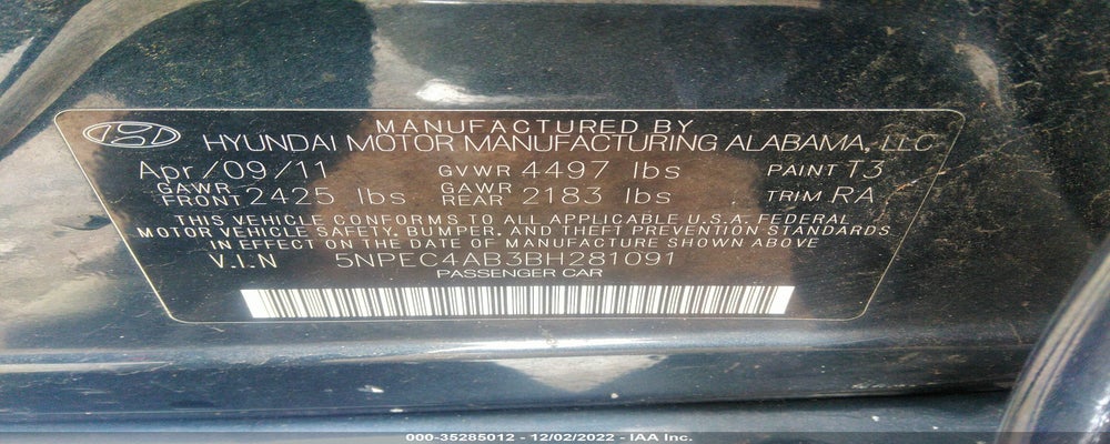 5NPEC4AB3BH281091 2011 HYUNDAI SONATA photo no. 9