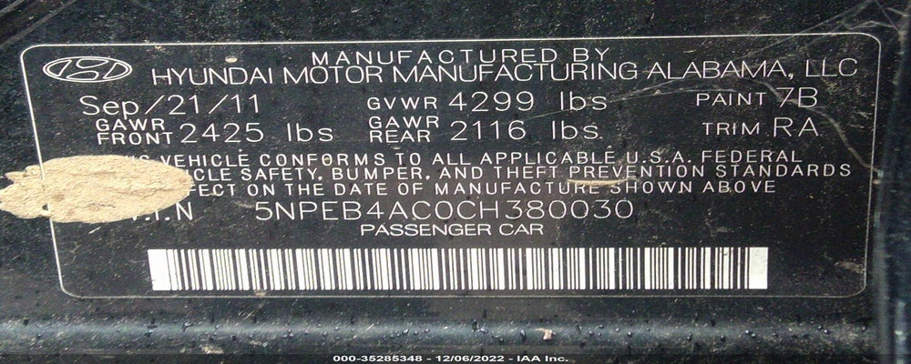 5NPEB4AC0CH380030 2012 HYUNDAI SONATA photo no. 9