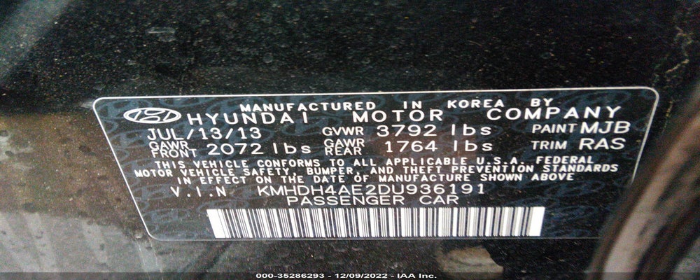 KMHDH4AE2DU936191 2013 HYUNDAI ELANTRA photo no. 9