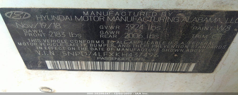5NPD74LFXKH437496 2019 HYUNDAI ELANTRA photo no. 9