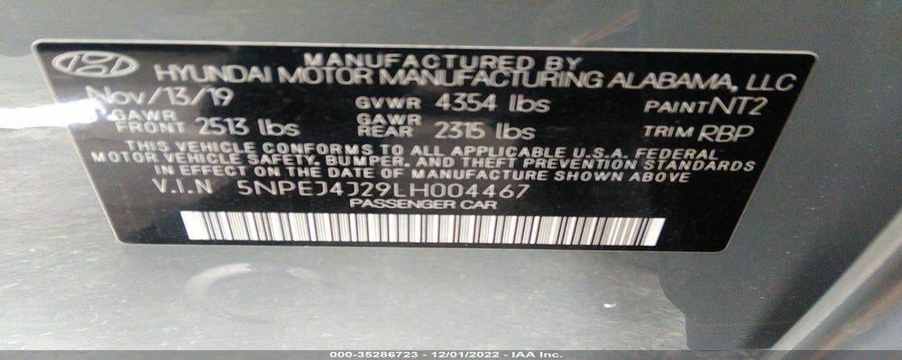 5NPEJ4J29LH004467 2020 HYUNDAI SONATA photo no. 9