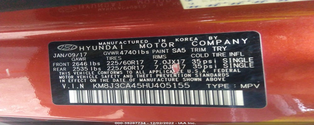 KM8J3CA45HU405155 2017 HYUNDAI TUCSON photo no. 9