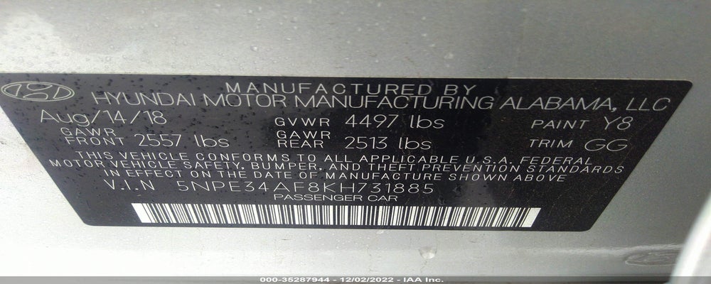 5NPE34AF8KH731885 2019 HYUNDAI SONATA photo no. 9
