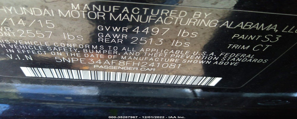 5NPE34AF8FH241081 2015 HYUNDAI SONATA photo no. 9