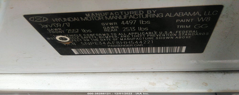 5NPE34AF8HH544221 2017 HYUNDAI SONATA photo no. 9