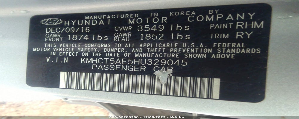 KMHCT5AE5HU329045 2017 HYUNDAI ACCENT photo no. 9