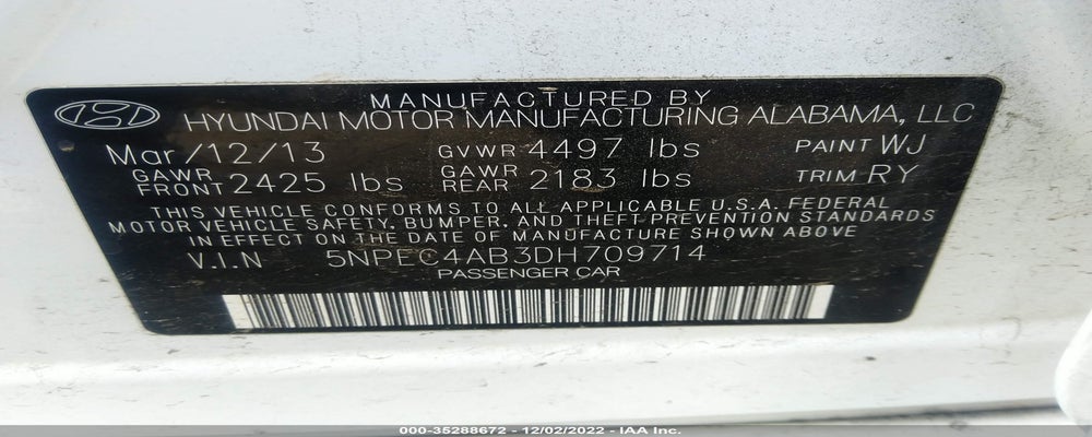 5NPEC4AB3DH709714 2013 HYUNDAI SONATA photo no. 9