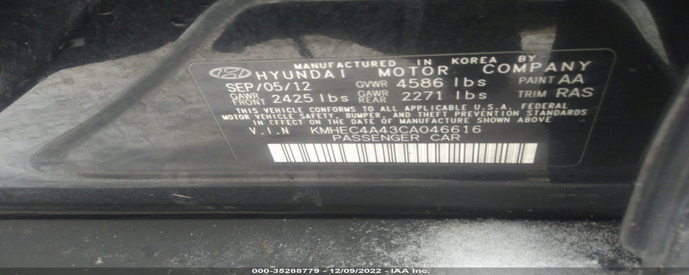 KMHEC4A43CA046616 2012 HYUNDAI SONATA photo no. 9