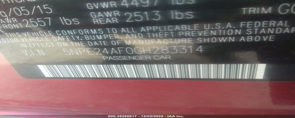 5NPE24AF0GH283314 2016 HYUNDAI SONATA photo no. 9