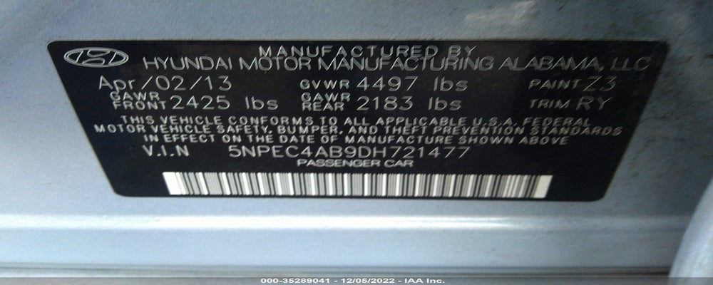 5NPEC4AB9DH721477 2013 HYUNDAI SONATA photo no. 9