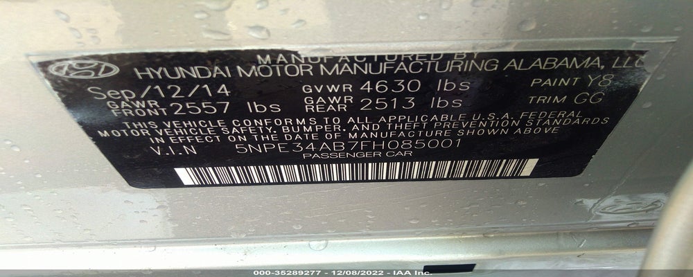 5NPE34AB7FH085001 2015 HYUNDAI SONATA photo no. 9