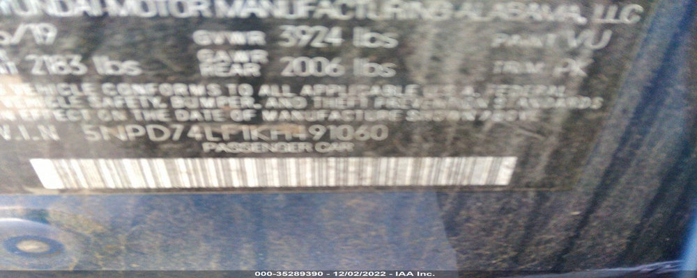 5NPD74LF1KH491060 2019 HYUNDAI ELANTRA photo no. 9