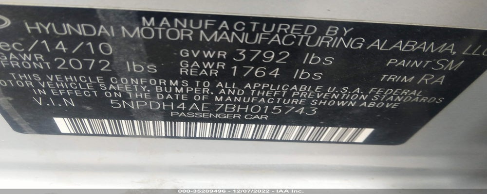 5NPDH4AE7BH015743 2011 HYUNDAI ELANTRA photo no. 9