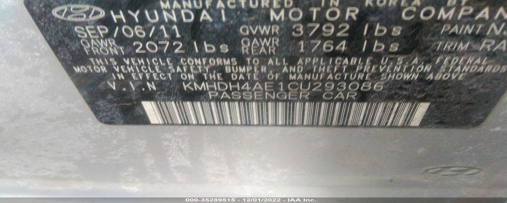 KMHDH4AE1CU293086 2012 HYUNDAI ELANTRA photo no. 9