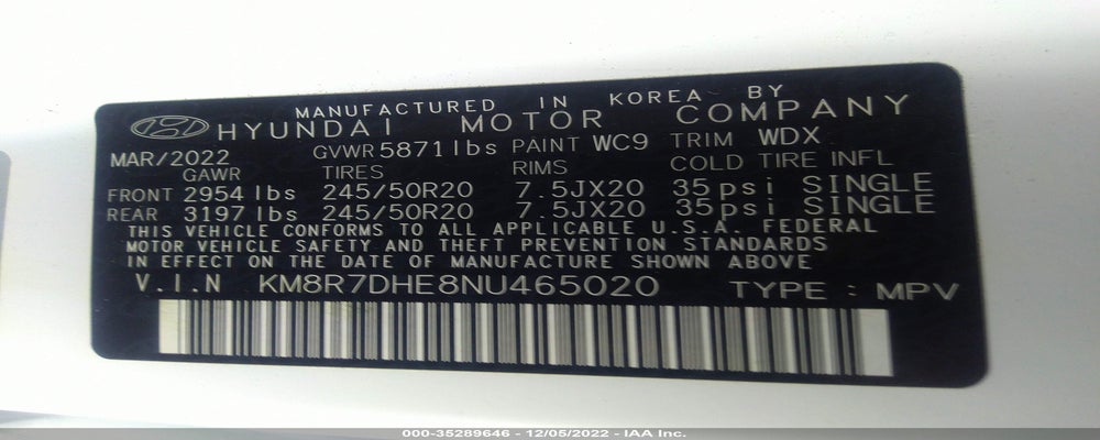 KM8R7DHE8NU465020 2022 HYUNDAI PALISADE photo no. 9