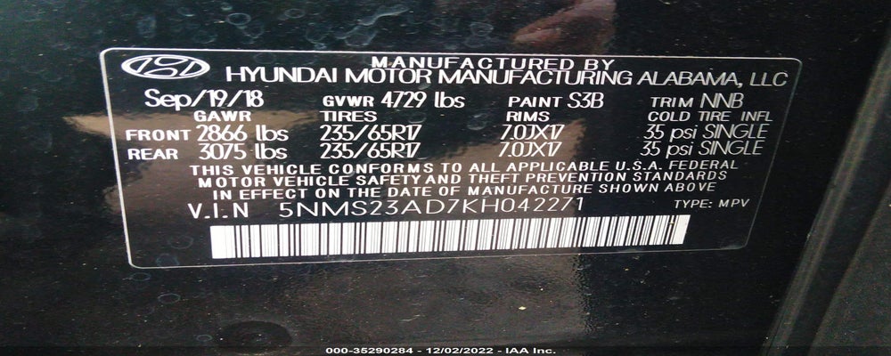 5NMS23AD7KH042271 2019 HYUNDAI SANTA FE photo no. 9