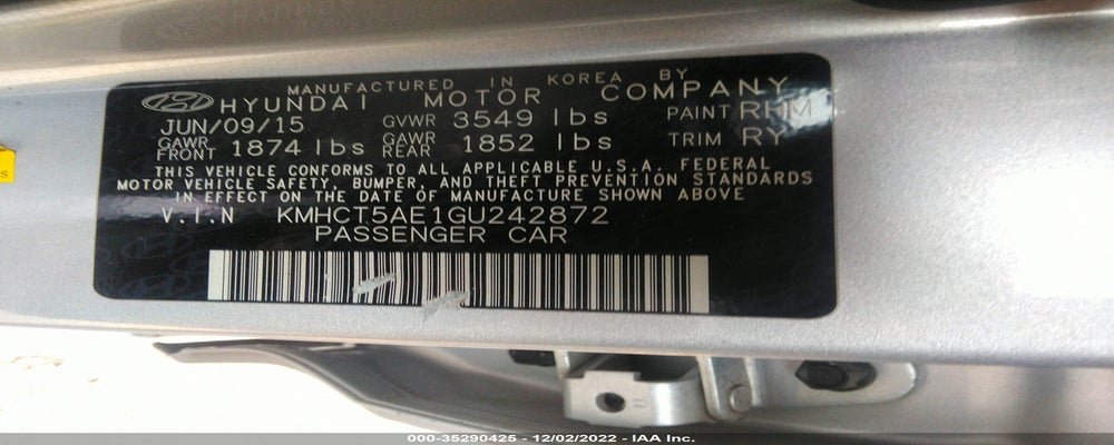 KMHCT5AE1GU242872 2016 HYUNDAI ACCENT photo no. 9