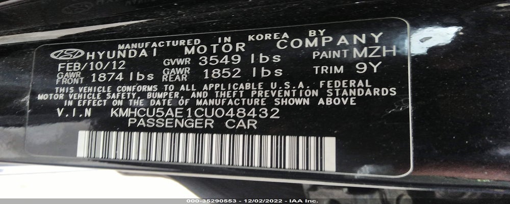 KMHCU5AE1CU048432 2012 HYUNDAI ACCENT photo no. 9