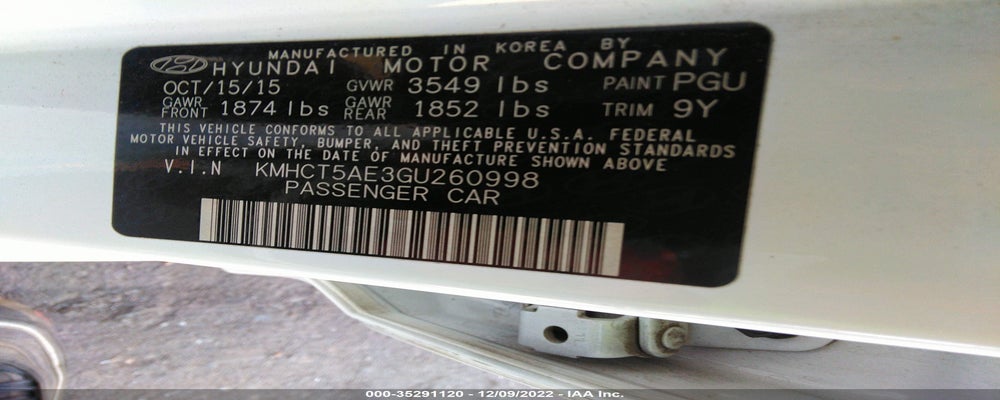 KMHCT5AE3GU260998 2016 HYUNDAI ACCENT photo no. 9
