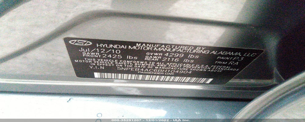 5NPEB4AC6BH104904 2011 HYUNDAI SONATA photo no. 9