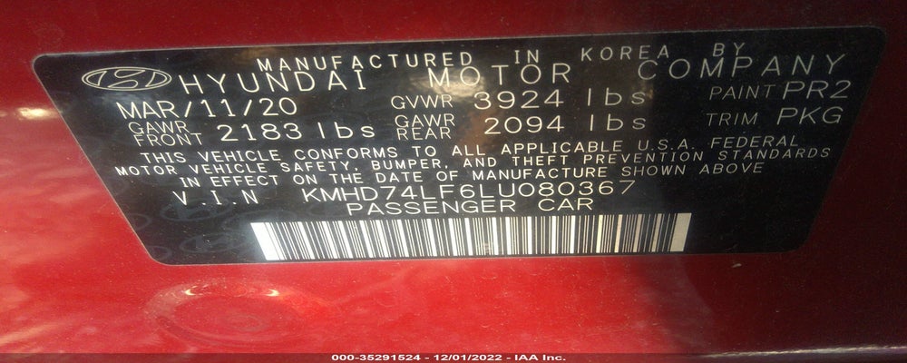KMHD74LF6LU080367 2020 HYUNDAI ELANTRA photo no. 9