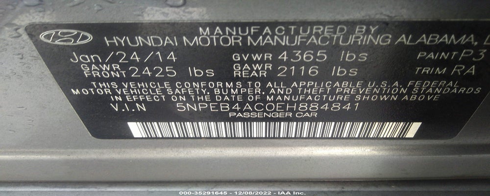 5NPEB4AC0EH884841 2014 HYUNDAI SONATA photo no. 9
