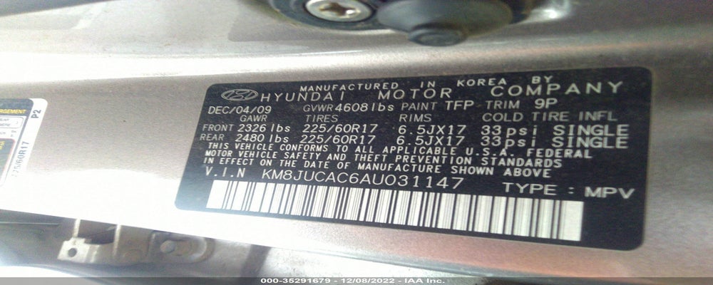 KM8JUCAC6AU031147 2010 HYUNDAI TUCSON photo no. 9