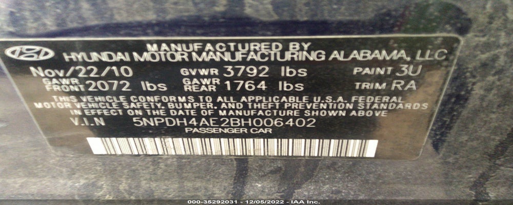 5NPDH4AE2BH006402 2011 HYUNDAI ELANTRA photo no. 9