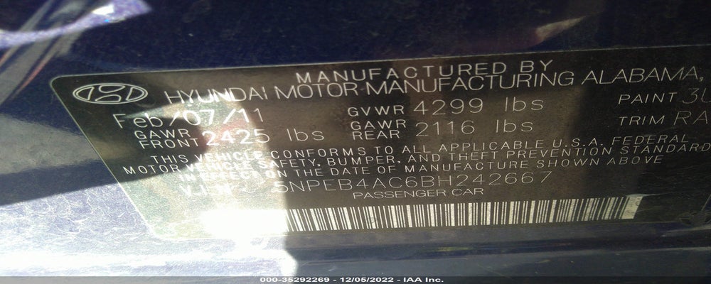 5NPEB4AC6BH242667 2011 HYUNDAI SONATA photo no. 9